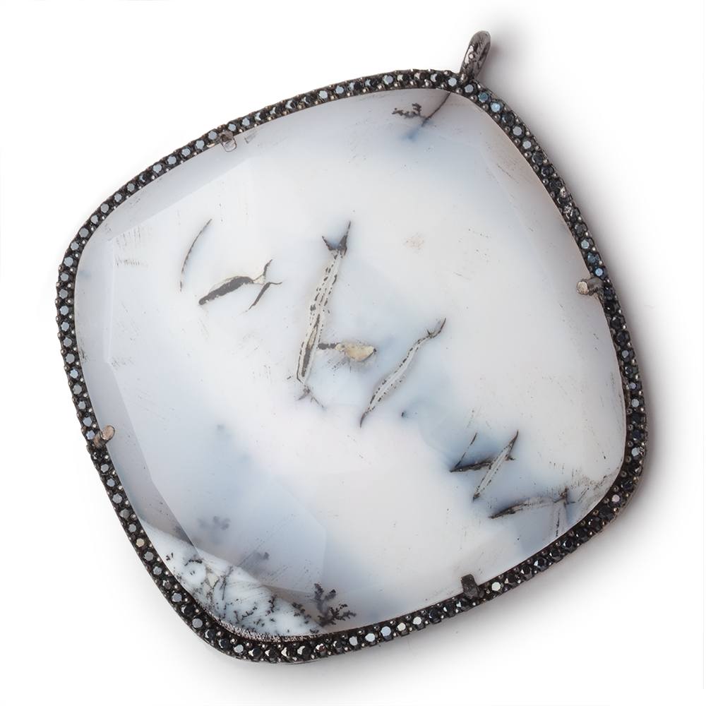 43mm Black Gold & Black CZ Bezel Dendritic Opal Cushion Pendant 1 Focal (ONLINE ORDER ONLY)