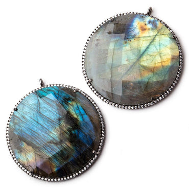 43mm Labradorite Black Gold CZ Bezel Coin Pendant 1 focal bead (ONLINE ORDER ONLY)