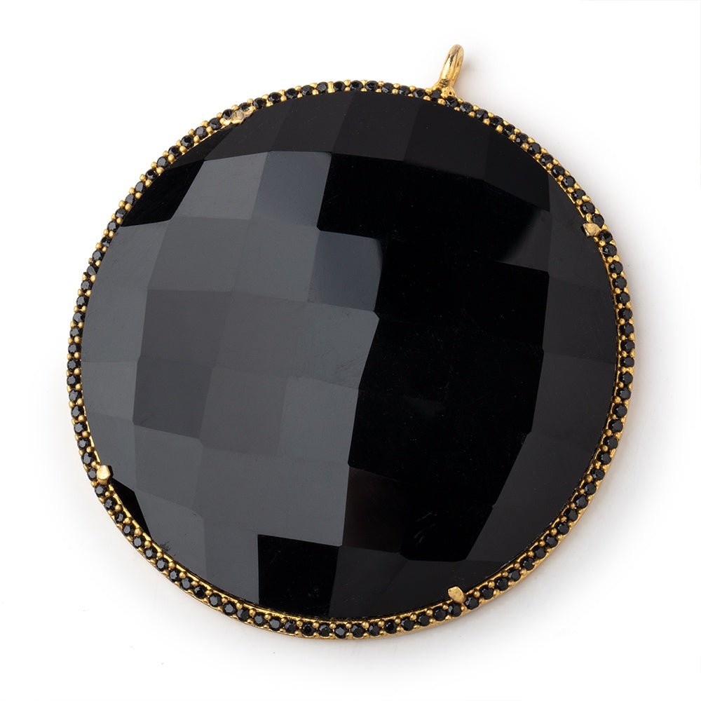 43mm Vermeil & Black CZ Bezel Black Chalcedony Coin Pendant 1 Focal Bead (ONLINE ORDER ONLY)