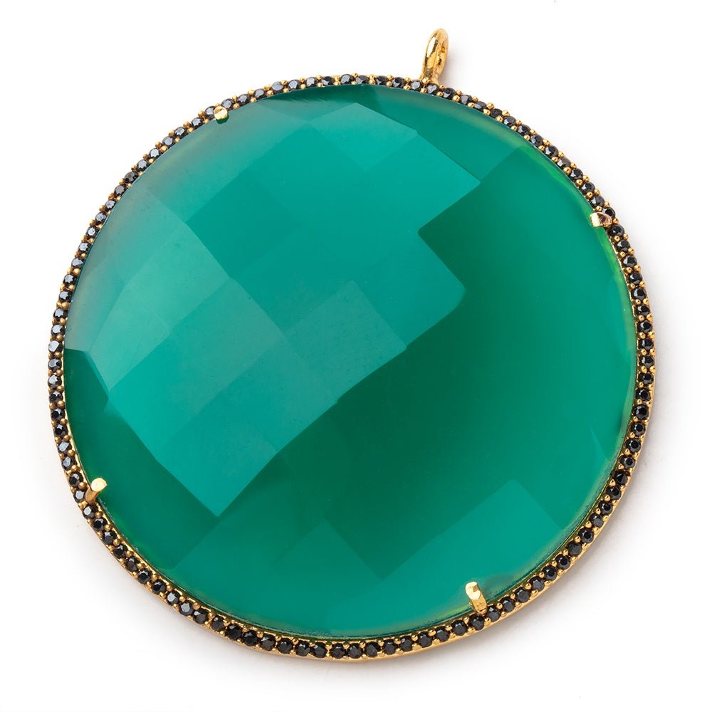 43mm Vermeil & Black CZ Bezel Green Onyx Coin Pendant 1 Focal Bead (ONLINE ORDER ONLY)