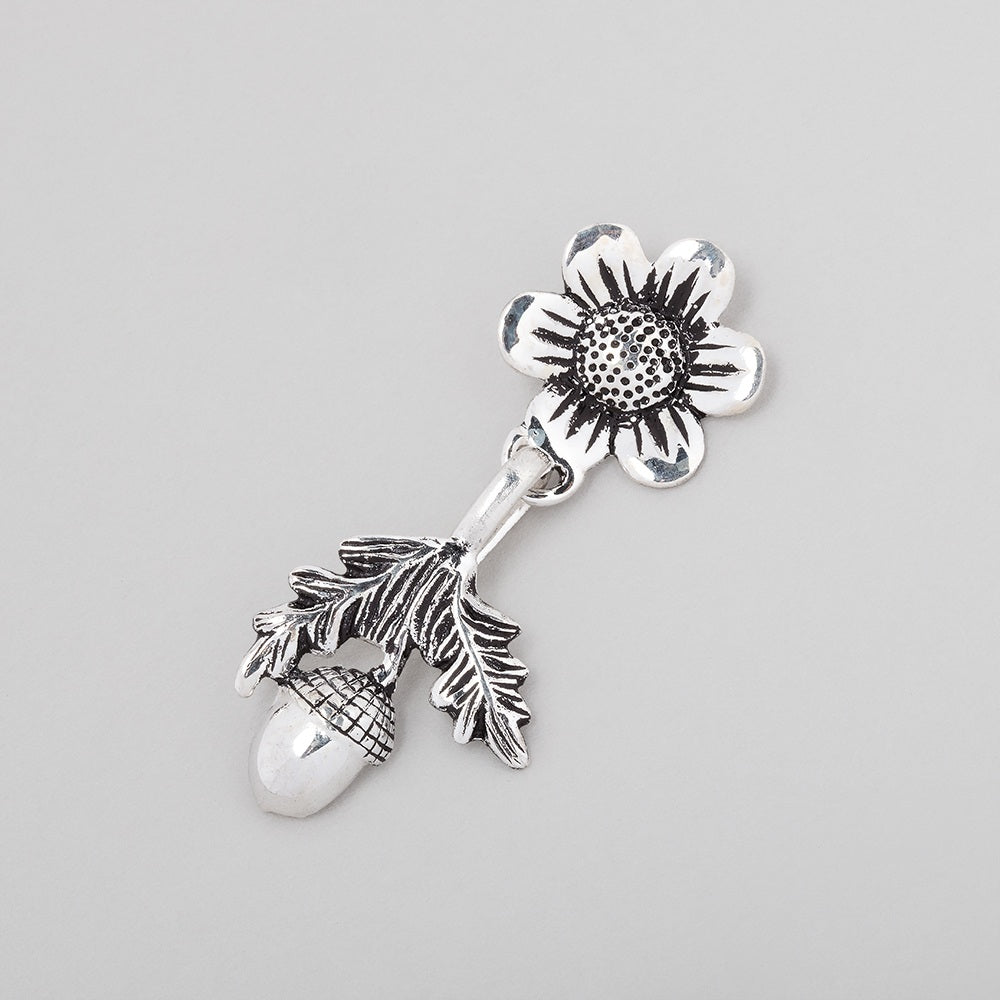43x16mm Antiqued Sterling Silver Hook & Eye Clasp Daisy and Acorn 1 piece (ONLINE ORDER ONLY)
