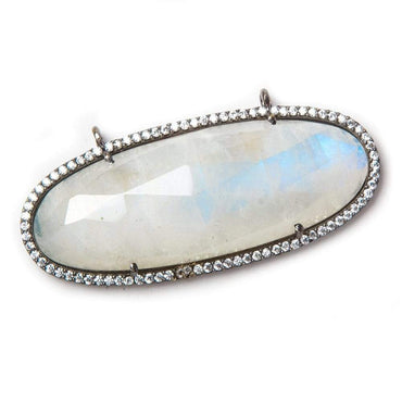 43x18mm Black Gold Bezeled CZ & Rainbow Moonstone Oval East West Connector 1 pc (ONLINE ORDER ONLY)