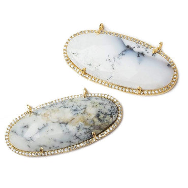43x18mm Vermeil Bezeled CZ & Dendritic Opal Oval East West Connector 1 pc (ONLINE ORDER ONLY)