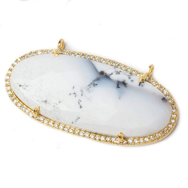 43x18mm Vermeil Bezeled CZ & Dendritic Opal Oval East West Connector 1 pc (ONLINE ORDER ONLY)