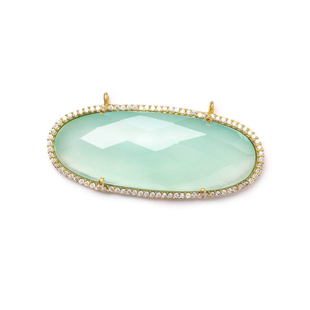 43x18mm Gold CZ Bezel & Seafoam Blue Chalcedony Faceted Oval East West Connector 1 piece (ONLINE ORDER ONLY)