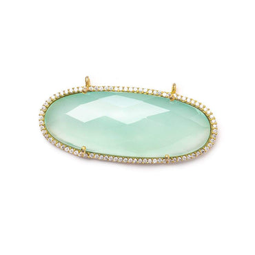 43x18mm Gold CZ Bezel & Seafoam Blue Chalcedony Faceted Oval East West Connector 1 piece (ONLINE ORDER ONLY)