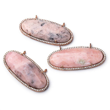 43x18mm Rose Gold Bezel CZ & Pink Peruvian Opal Faceted Oval 1 Connector (ONLINE ORDER ONLY)