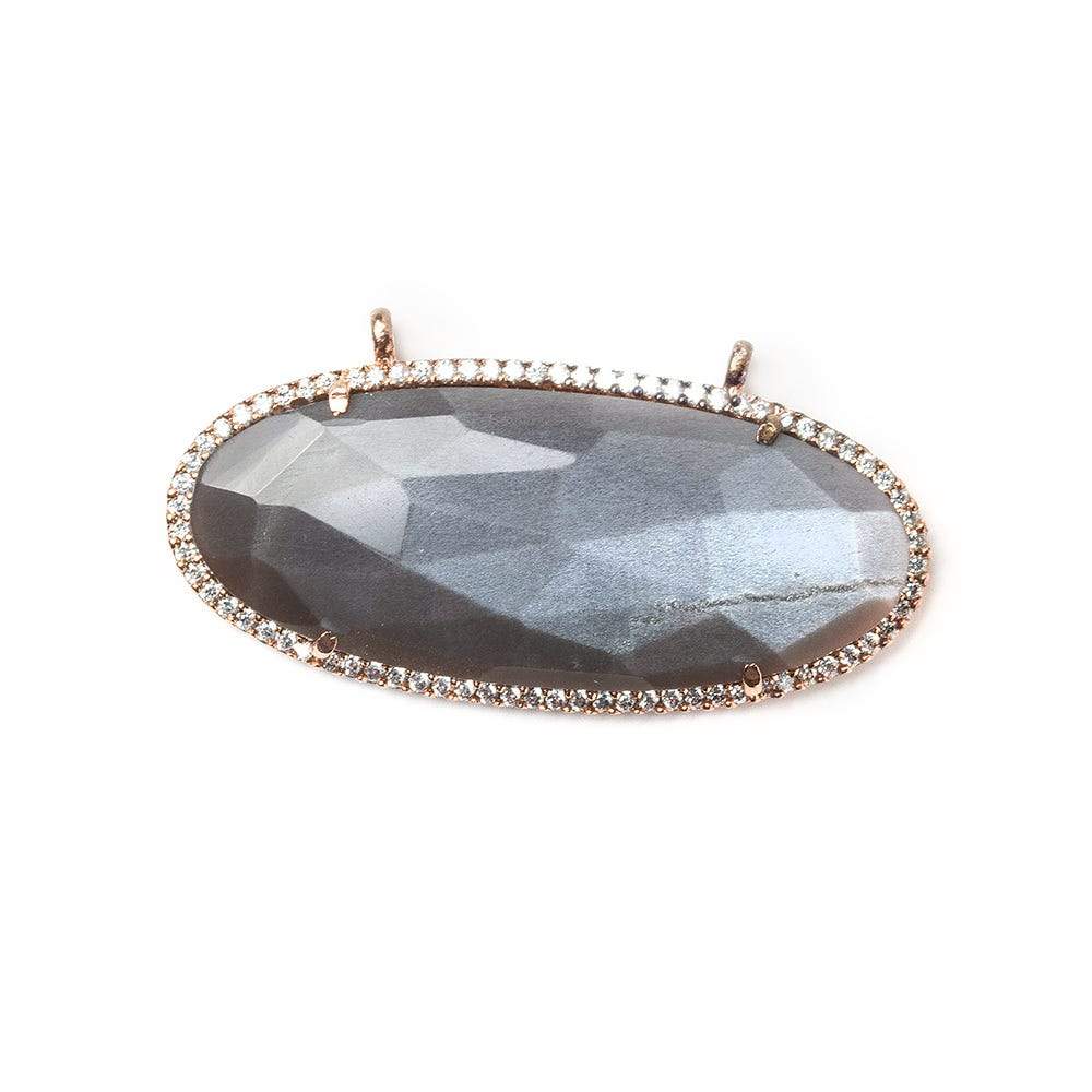 43x18mm Rose Gold CZ Bezel & Chocolate Moonstone Faceted Oval East West Connector 1 piece (ONLINE ORDER ONLY)
