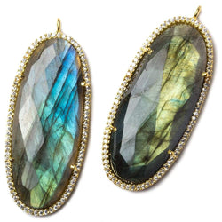 43x19mm Vermeil Bezeled White CZ and Labradorite Oval Pendant 1 piece (ONLINE ORDER ONLY)