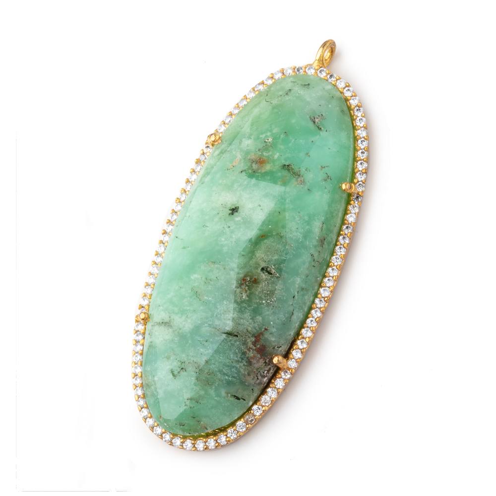 43x19mm Vermeil CZ Bezel & Chrysoprase faceted oval Pendant 1 piece (ONLINE ORDER ONLY)
