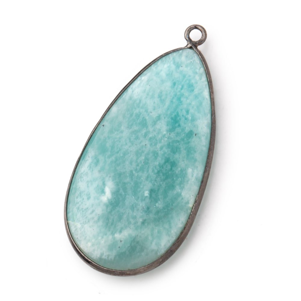43x22mm Black Gold .925 Bezel Amazonite Plain Pear Pendant 1 Focal Bead (ONLINE ORDER ONLY)