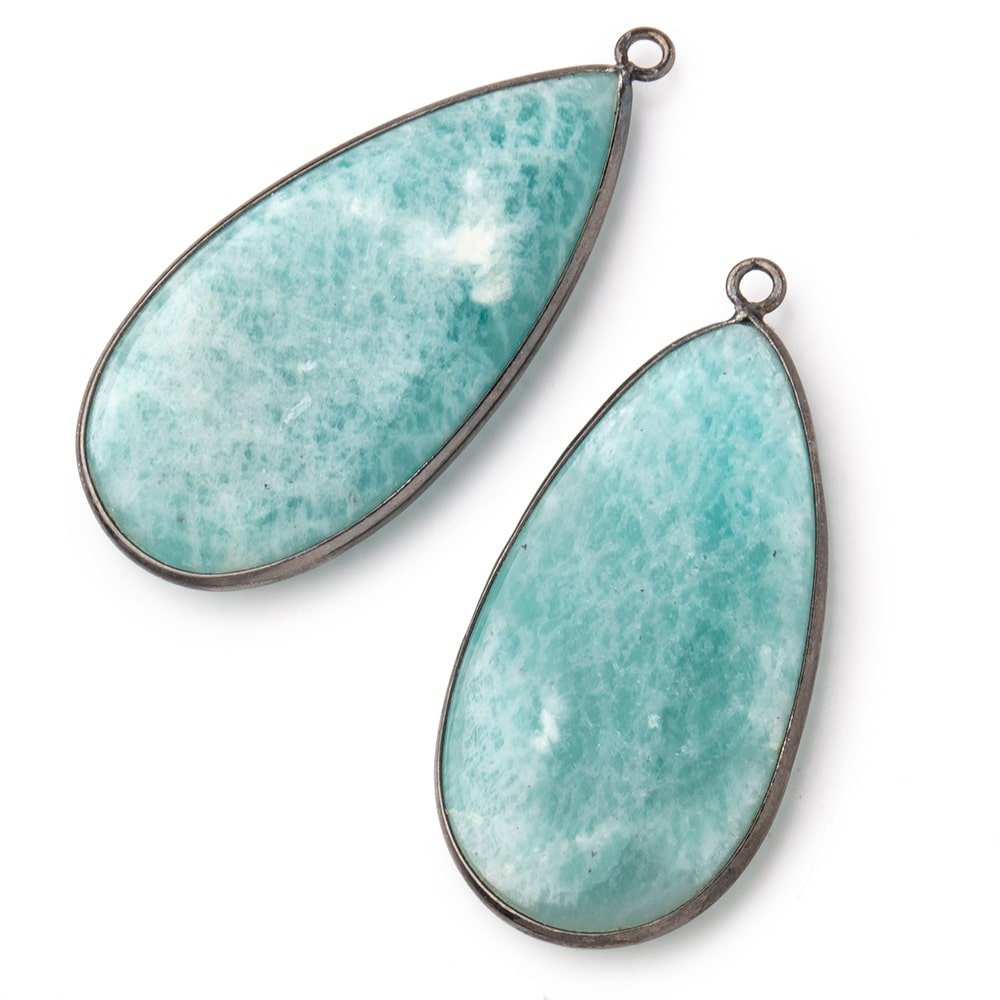 43x22mm Black Gold .925 Bezel Amazonite Plain Pear Pendant 1 Focal Bead (ONLINE ORDER ONLY)