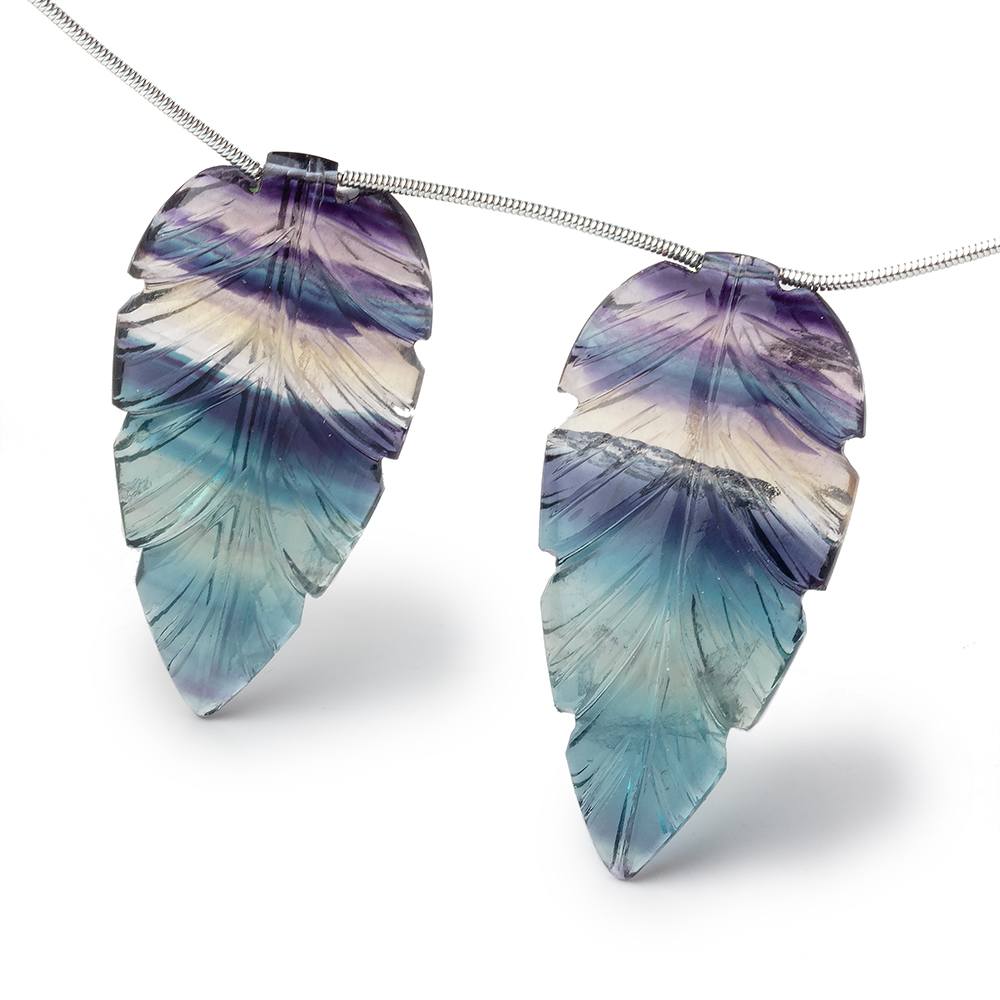 43x22mm Fluorite Hand Carved Leaf Set of 2 Focal Beads AAA (ONLINE ORDER ONLY)