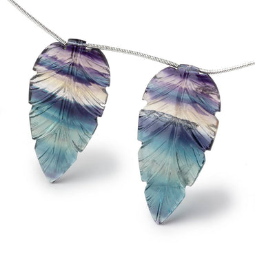 43x22mm Fluorite Hand Carved Leaf Set of 2 Focal Beads AAA (ONLINE ORDER ONLY)