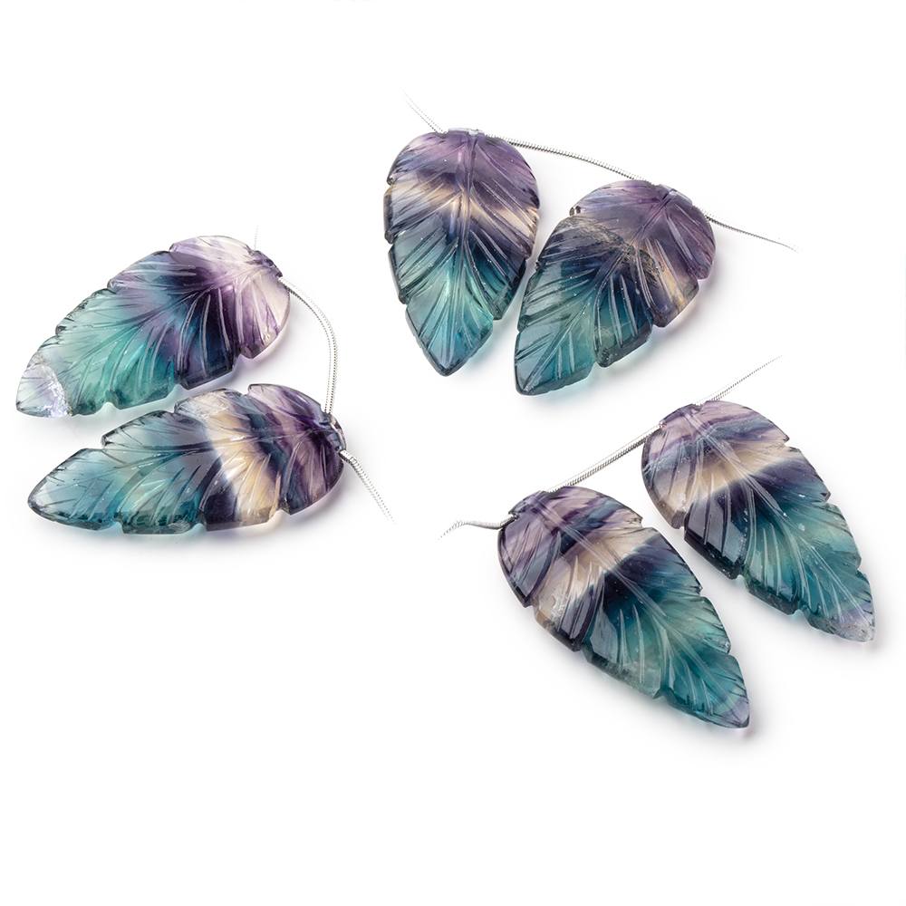 43x22mm Fluorite Hand Carved Leaf Set of 2 Focal Beads AAA (ONLINE ORDER ONLY)