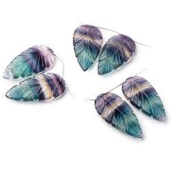 43x22mm Fluorite Hand Carved Leaf Set of 2 Focal Beads AAA (ONLINE ORDER ONLY)