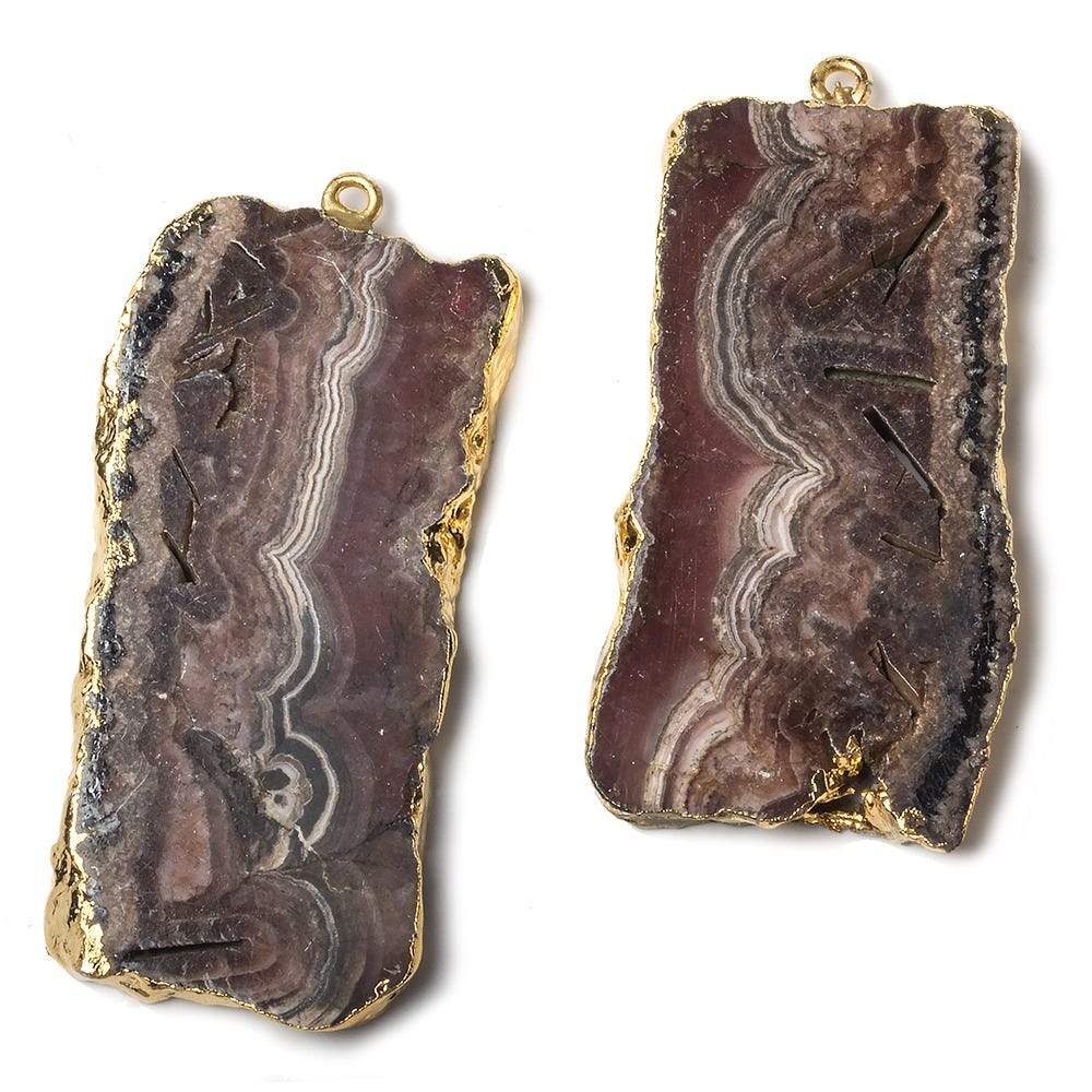 43x23mm Gold Leafed Rhodochrosite Slice Pendant Set of 2 matching pieces (ONLINE ORDER ONLY)