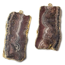 43x23mm Gold Leafed Rhodochrosite Slice Pendant Set of 2 matching pieces (ONLINE ORDER ONLY)