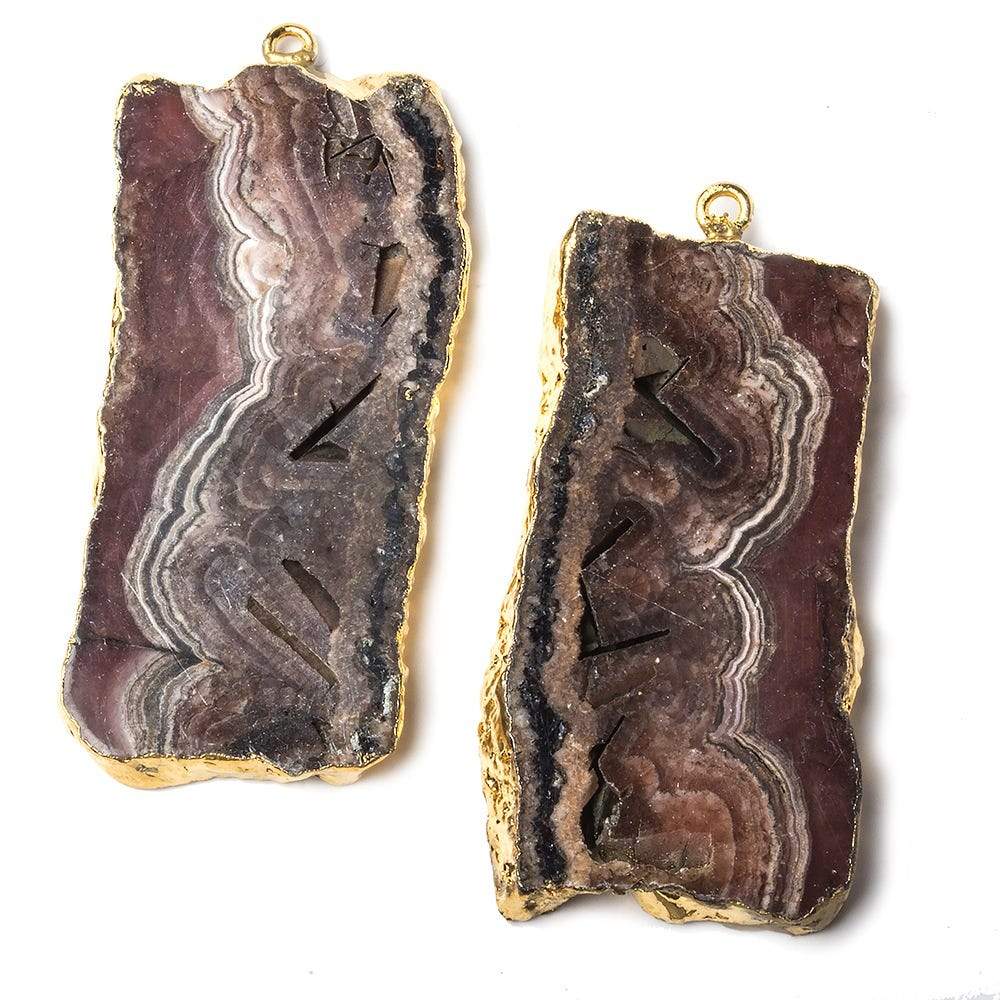 43x23mm Gold Leafed Rhodochrosite Slice Pendant Set of 2 matching pieces (ONLINE ORDER ONLY)