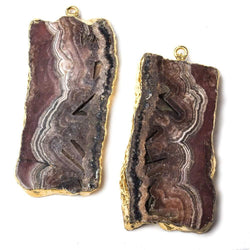 43x23mm Gold Leafed Rhodochrosite Slice Pendant Set of 2 matching pieces (ONLINE ORDER ONLY)