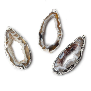 43x24x4mm Silver Leafed Occo Agate Drusy Natural Crystal Slice Pendant 1 piece (ONLINE ORDER ONLY)