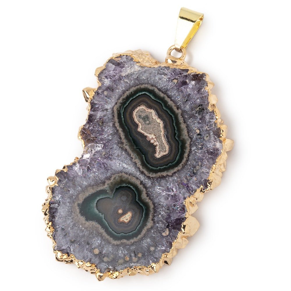 43x31mm Gold Leafed Amethyst Solar Quartz Slice Pendant 1 focal piece (ONLINE ORDER ONLY)