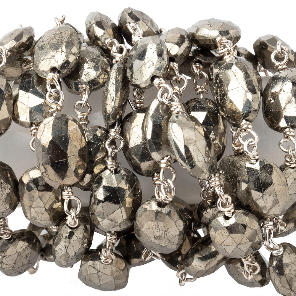 9x6mm Pyrite faceted oval Silver plated Chain by the foot 21 pieces (ONLINE ORDER ONLY)