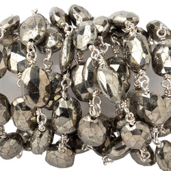 9x6mm Pyrite faceted oval Silver plated Chain by the foot 21 pieces (ONLINE ORDER ONLY)