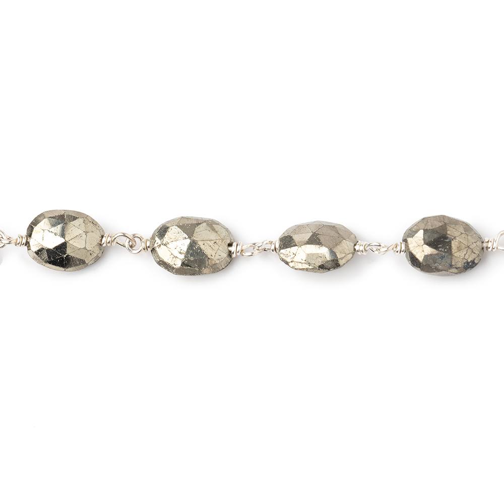 9x6mm Pyrite faceted oval Silver plated Chain by the foot 21 pieces (ONLINE ORDER ONLY)