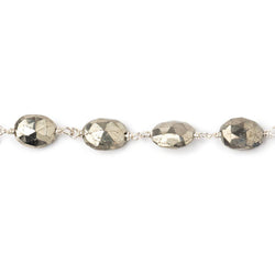 9x6mm Pyrite faceted oval Silver plated Chain by the foot 21 pieces (ONLINE ORDER ONLY)