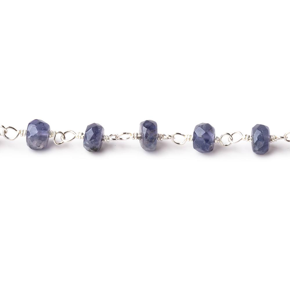 5mm Iolite faceted rondelle Silver plated Chain by the foot 37 pcs (ONLINE ORDER ONLY)