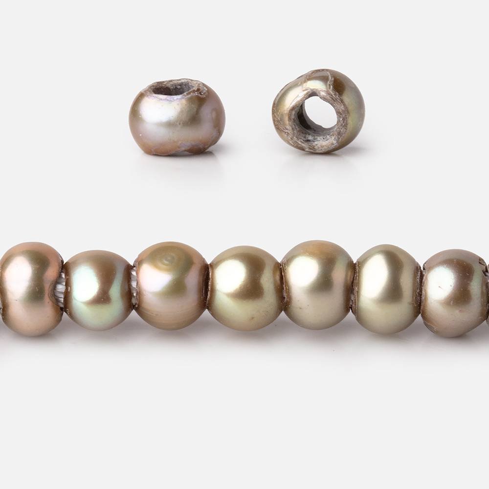 5-6mm Silver Sage 2.5mm Large Hole Off Round Pearls 15 inch 94 Beads (ONLINE ORDER ONLY)