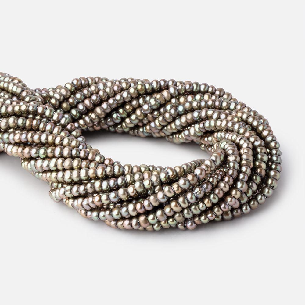 4-5mm Irish Greens Off Round 2.5mm Large Hole Pearls 15 inch 120 Beads (ONLINE ORDER ONLY)