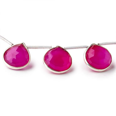 10mm Silver Bezeled Fuchsia Chalcedony Faceted Heart Beads 7 inch 11 pieces (ONLINE ORDER ONLY)