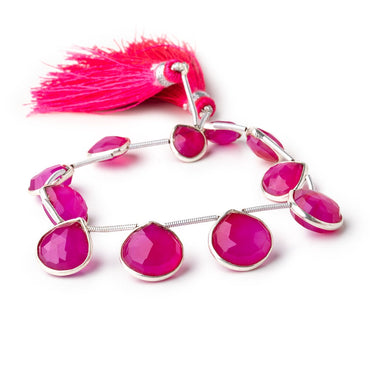 10mm Silver Bezeled Fuchsia Chalcedony Faceted Heart Beads 7 inch 11 pieces (ONLINE ORDER ONLY)