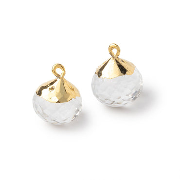 12mm Gold Leafed Crystal Quartz Faceted Candy Kiss Focal Set of 2 (ONLINE ORDER ONLY)