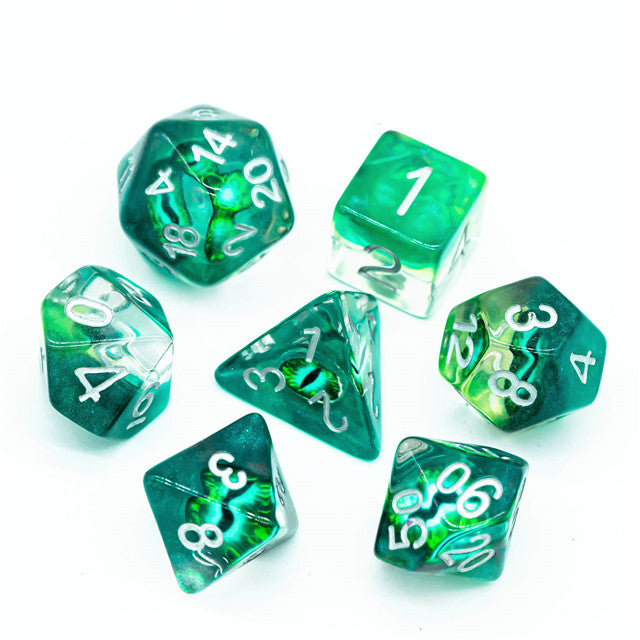 Green Demon Eye Dragon Eye Dice 7-Dice Set Resin Dungeons and Dragons Dice (Online Only)