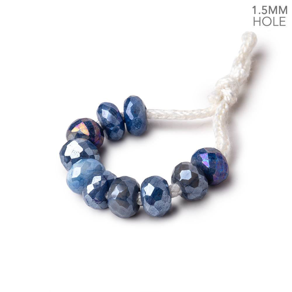 6mm Mystic Blue Moonstone 1.5mm Large Hole Faceted Rondelles Set of 10 (ONLINE ORDER ONLY)