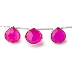 10mm Silver Bezeled Hot Pink Chalcedony Faceted Heart Beads 7 inch 11 pieces (ONLINE ORDER ONLY)