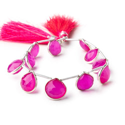 10mm Silver Bezeled Hot Pink Chalcedony Faceted Heart Beads 7 inch 11 pieces (ONLINE ORDER ONLY)