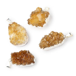 29mm Silver Leaf Citrine Drusy Pendant & Bail 1 piece (ONLINE ORDER ONLY)