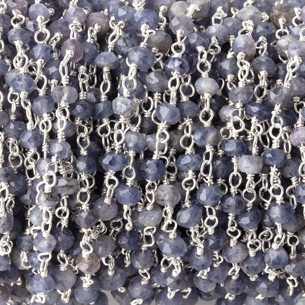 3mm Iolite faceted rondelle .925 Silver Chain by the foot 42 pieces (ONLINE ORDER ONLY)