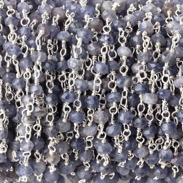 3mm Iolite faceted rondelle .925 Silver Chain by the foot 42 pieces (ONLINE ORDER ONLY)
