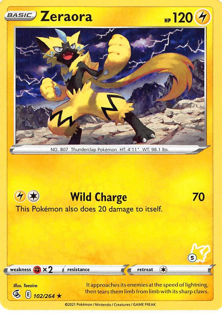 Zeraora (102/264) (Pikachu Stamp #5) [Battle Academy 2022] (Online Only)