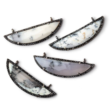 44x12mm Black Gold & Black CZ Bezel Dendritic Opal Half Moon 1 Connector (ONLINE ORDER ONLY)