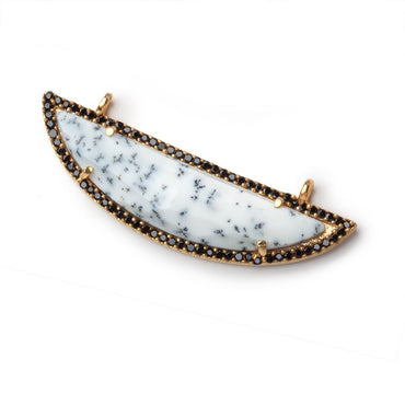 44x12mm Vermeil & Black CZ Bezel Dendritic Opal Half Moon 1 Connector (ONLINE ORDER ONLY)