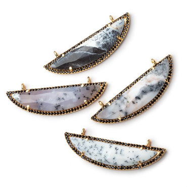 44x12mm Vermeil & Black CZ Bezel Dendritic Opal Half Moon 1 Connector (ONLINE ORDER ONLY)