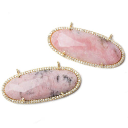 44x18mm Gold Bezeled CZ & Pink Peru Opal Oval East West Connector 1 pc (ONLINE ORDER ONLY)