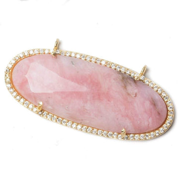 44x18mm Gold Bezeled CZ & Pink Peru Opal Oval East West Connector 1 pc (ONLINE ORDER ONLY)