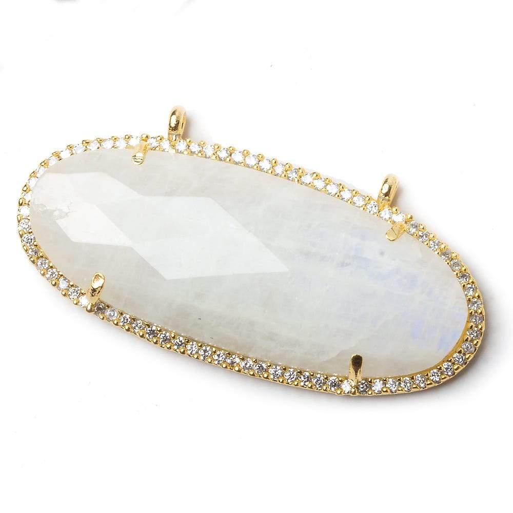 44x18mm Vermeil Bezel CZ & Rainbow Moonstone Oval East West Connector 1 pc (ONLINE ORDER ONLY)